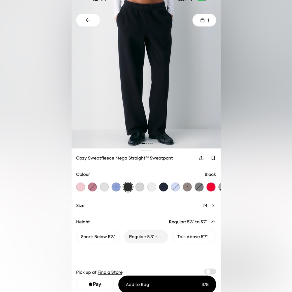 Aritzia Black Cozy Sweatfleece Mega Straight Sweatpant